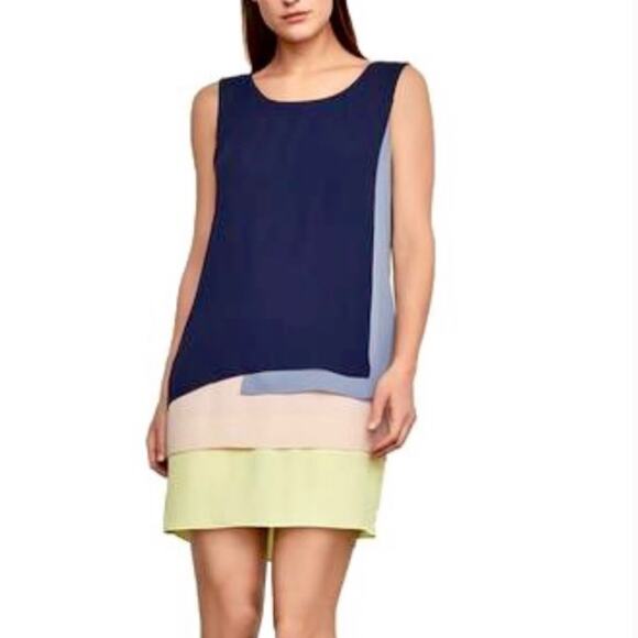 BCBG | Color Block Flowing Dress Blue Yellow Pink - Picture 1 of 9